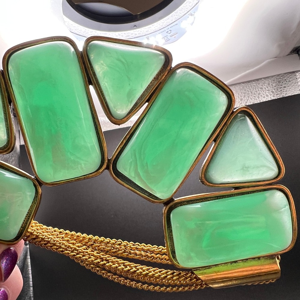 VTG Amrita Singh Statement Necklace Green Gold Chunky Geometric Marbled‎ Resin - Picture 8 of 13